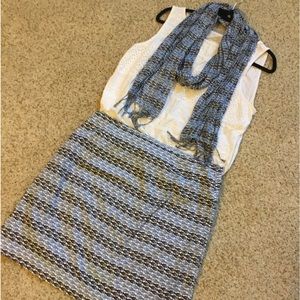 Talbots Blue White Straight Skirt and Matching Scarf